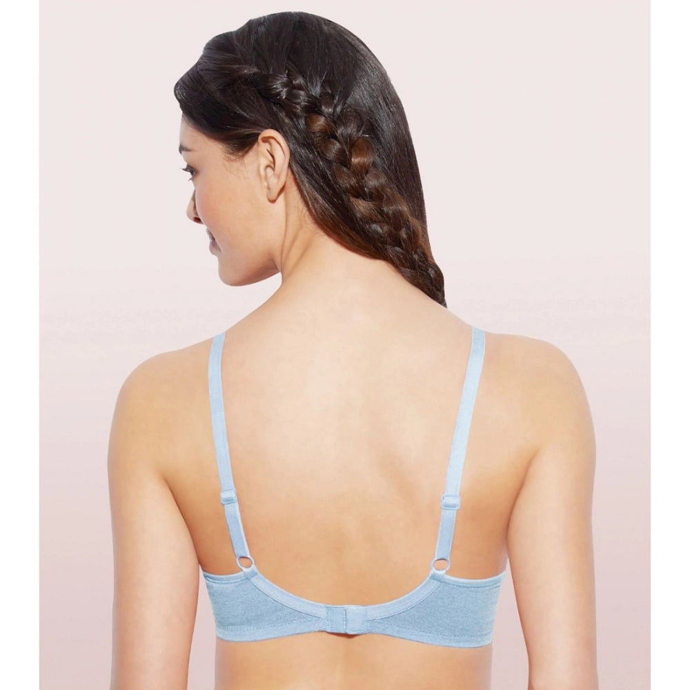Chambray-Melange cotton everyday non-padded wirefree bra for women, solid pattern, ideal for comfortable daily wear
