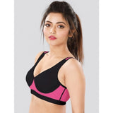 Black-Pink Dermawear 4D stretch sports bra for women, solid design without padding, ideal for athletic activities