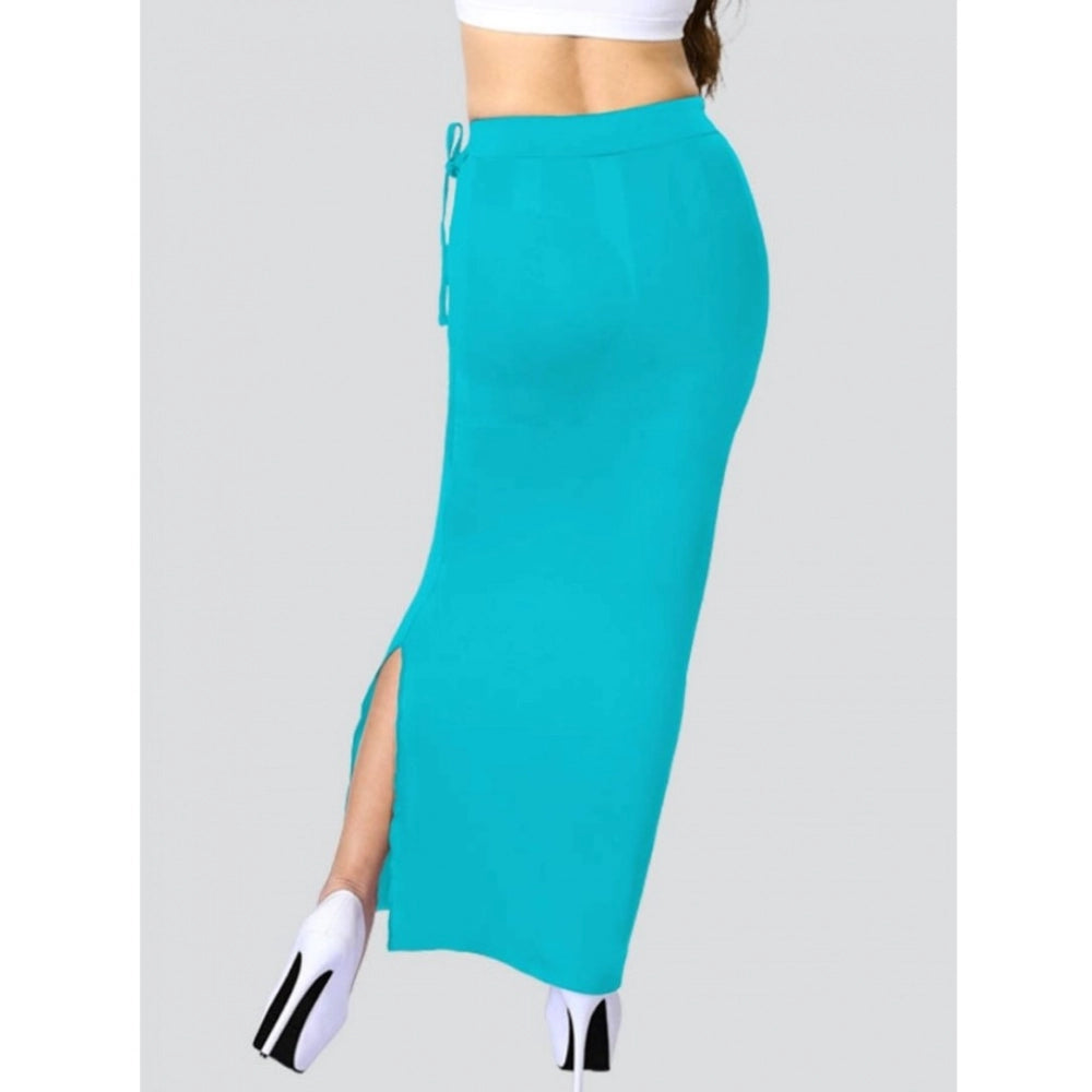 Turquoise-blue 4D stretch saree shapewear for women's figure enhancement, solid pattern design