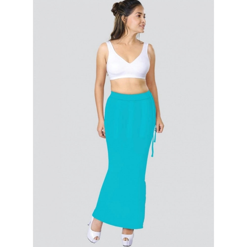 Turquoise-blue 4D stretch saree shapewear for women, solid pattern on display