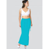 Turquoise-blue 4D stretch saree shapewear for women, solid pattern on display