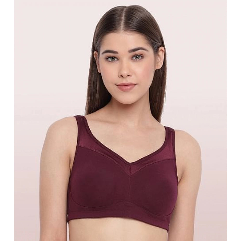 GrapeWine cotton full support bra for women, solid design with no padding