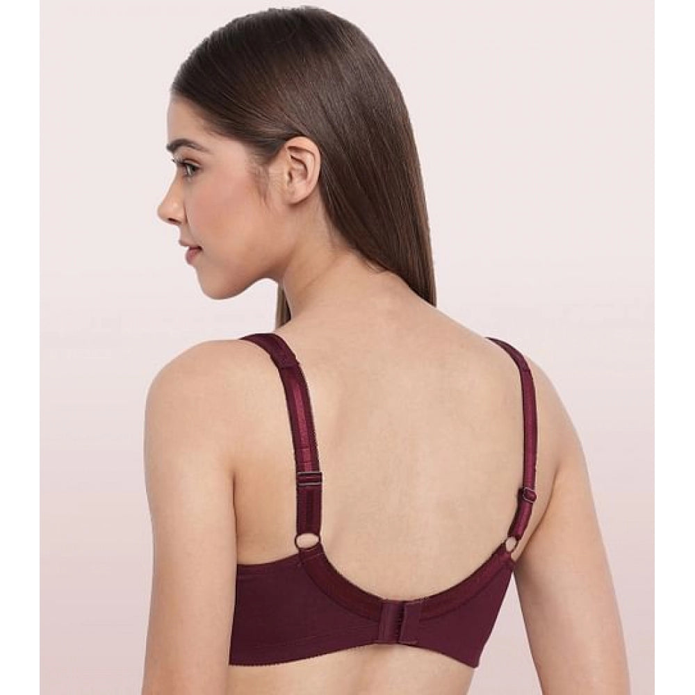 GrapeWine cotton full support bra by Enamor - solid style for women's comfortable lingerie