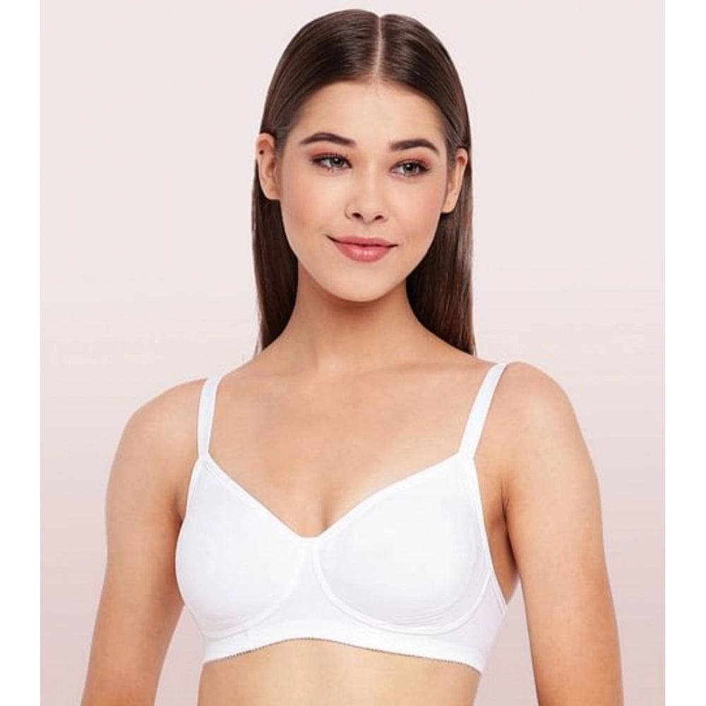 White cotton everyday non-padded wirefree bra for women, solid design