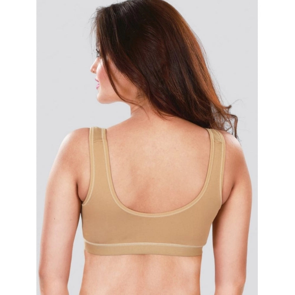 Skin-toned 4D stretch sports bra for women's workouts - solid design without padding
