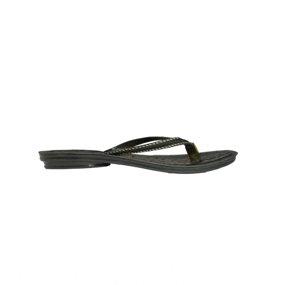 Women's Polyurethane Printed Slip-on Slipper (Black) - GillKart