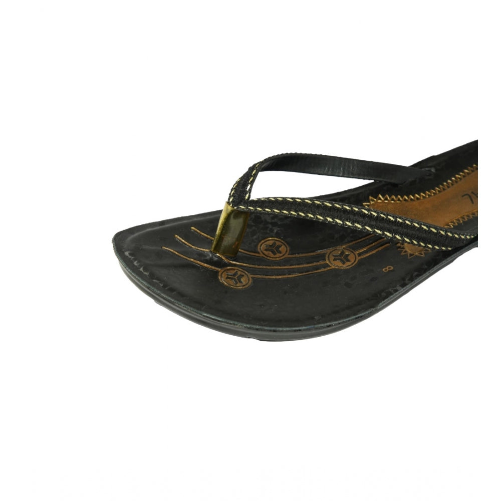 Women's Polyurethane Printed Slip-on Slipper (Black) - GillKart