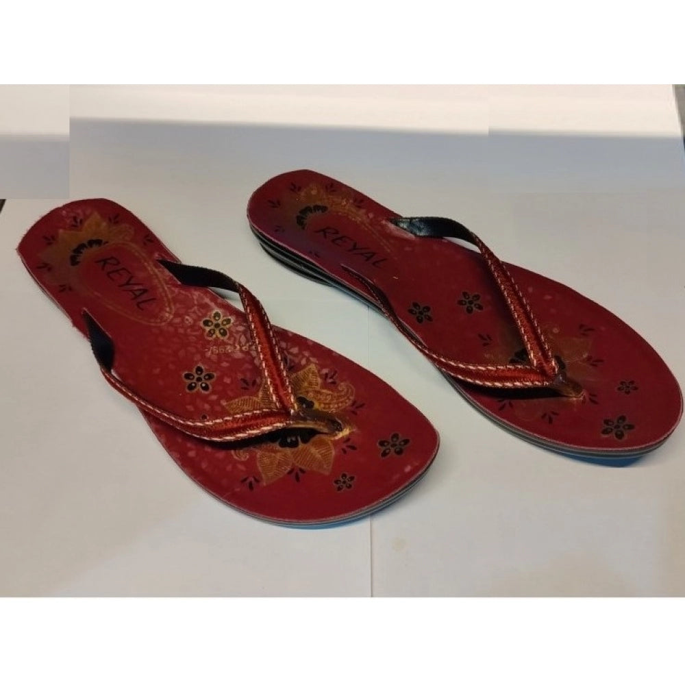 Women's Polyurethane Printed Slip-on Slipper (Red) - GillKart
