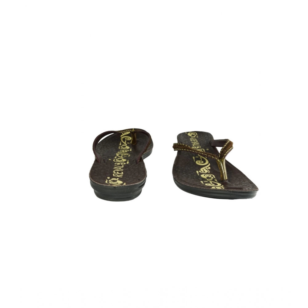 Women's Polyurethane Printed Slip-on Slipper (Brown) - GillKart