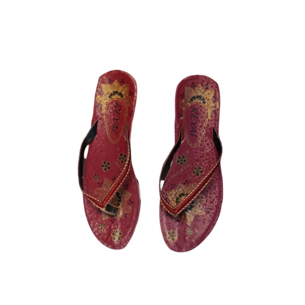 Women's Polyurethane Printed Slip-on Slipper (Red) - GillKart