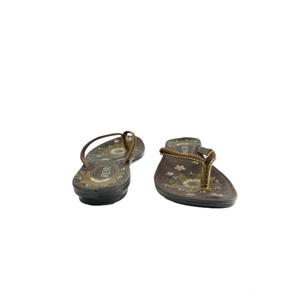 Women's Polyurethane Printed Slip-on Slipper (Brown) - GillKart