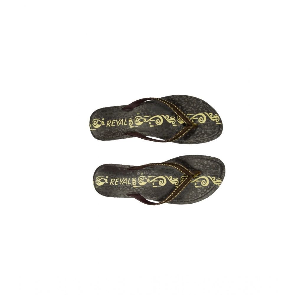 Women's Polyurethane Printed Slip-on Slipper (Brown) - GillKart