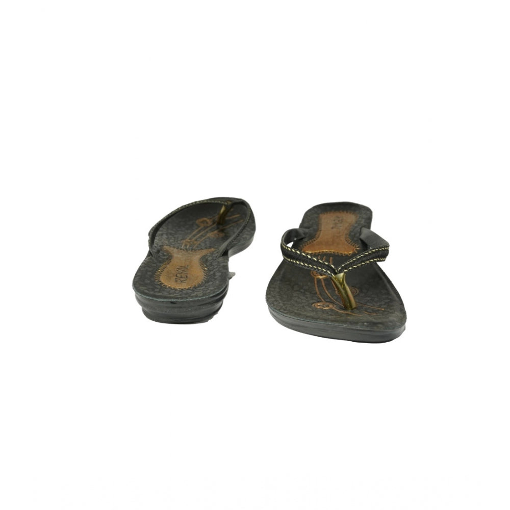Women's Polyurethane Printed Slip-on Slipper (Black) - GillKart