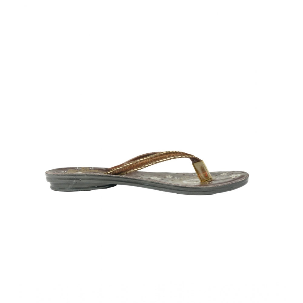 Women's Polyurethane Printed Slip-on Slipper (Brown) - GillKart
