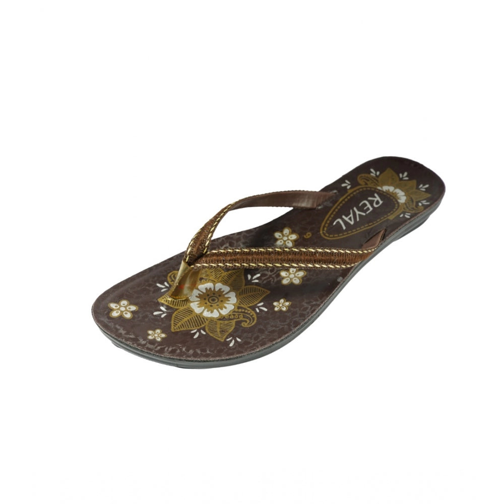 Women's Polyurethane Printed Slip-on Slipper (Brown) - GillKart