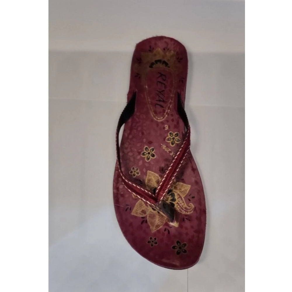 Women's Polyurethane Printed Slip-on Slipper (Red) - GillKart