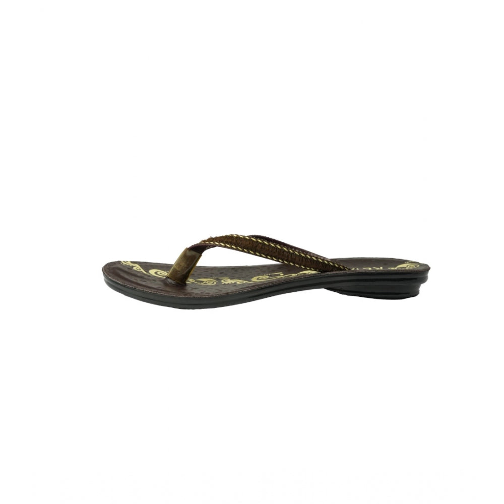 Women's Polyurethane Printed Slip-on Slipper (Brown) - GillKart