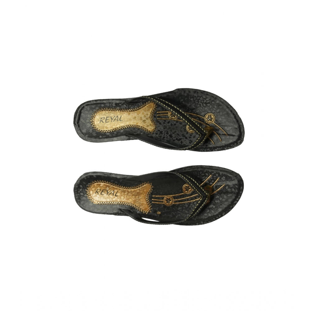 Women's Polyurethane Printed Slip-on Slipper (Black) - GillKart