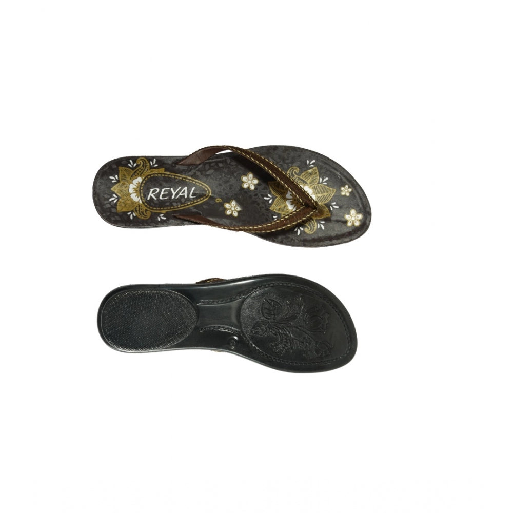 Women's Polyurethane Printed Slip-on Slipper (Brown) - GillKart