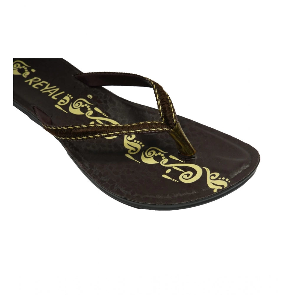 Women's Polyurethane Printed Slip-on Slipper (Brown) - GillKart