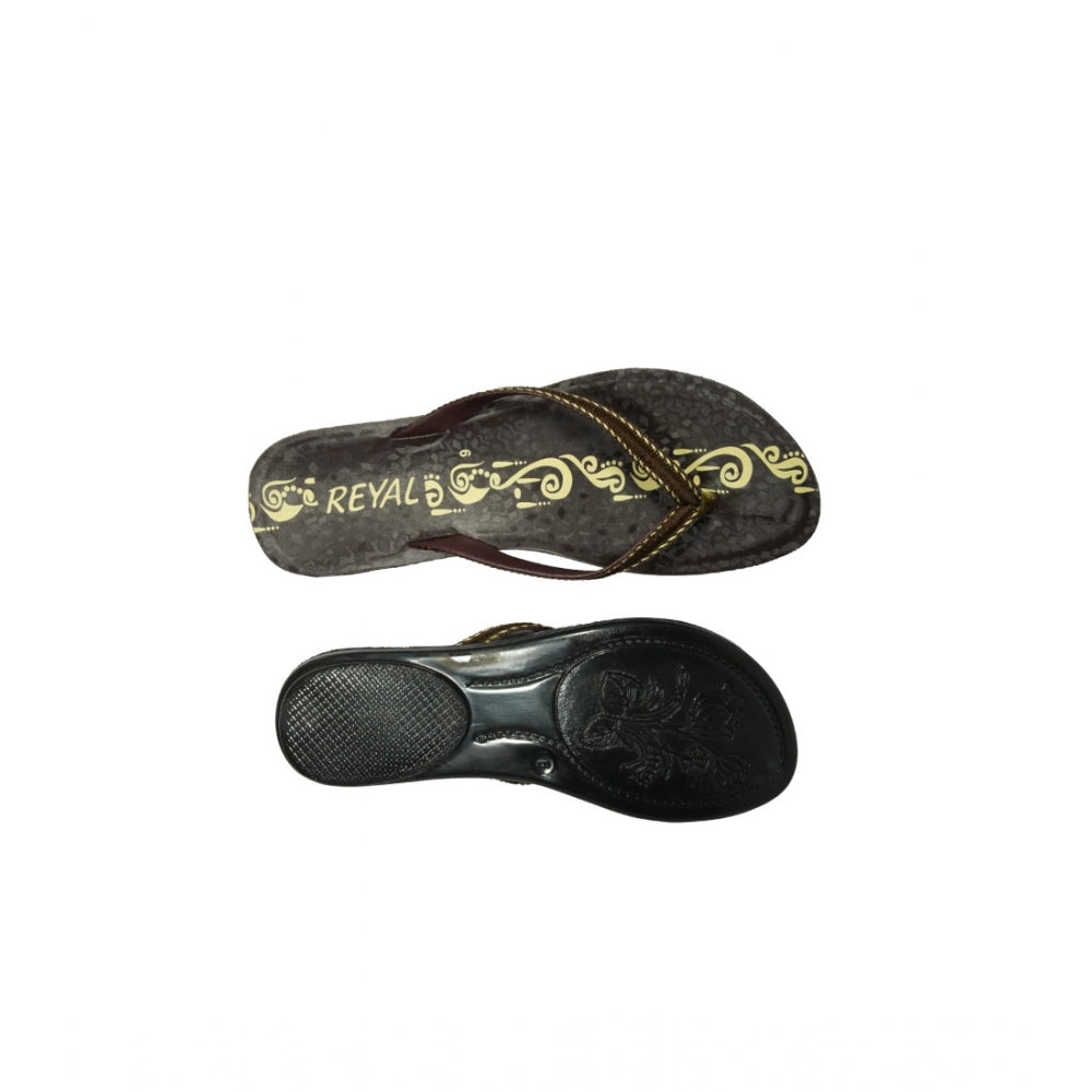 Women's Polyurethane Printed Slip-on Slipper (Brown) - GillKart