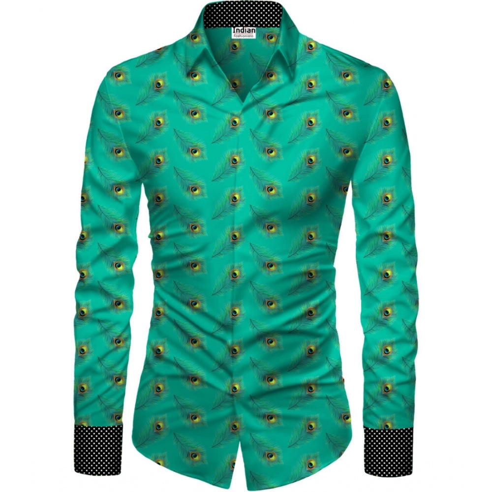 Men's Casual Floral Printed Cotton Blend Unstitched Shirt Fabric 1.6 Mtrs (Green) - GillKart
