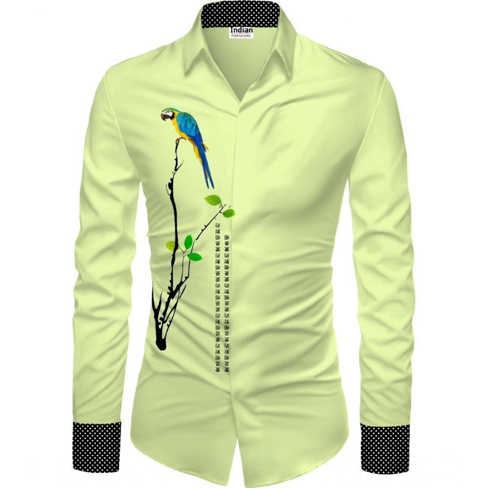 Men's Casual Floral Printed Cotton Blend Unstitched Shirt Fabric 1.6 Mtrs (Green) - GillKart