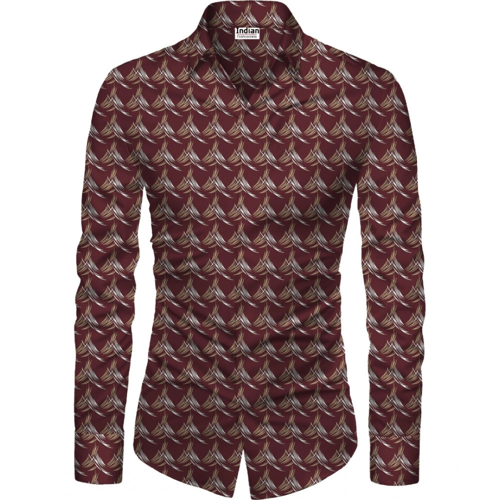 Men's Casual Floral Printed Cotton Blend Unstitched Shirt Fabric 1.6 Mtrs (Maroon) - GillKart