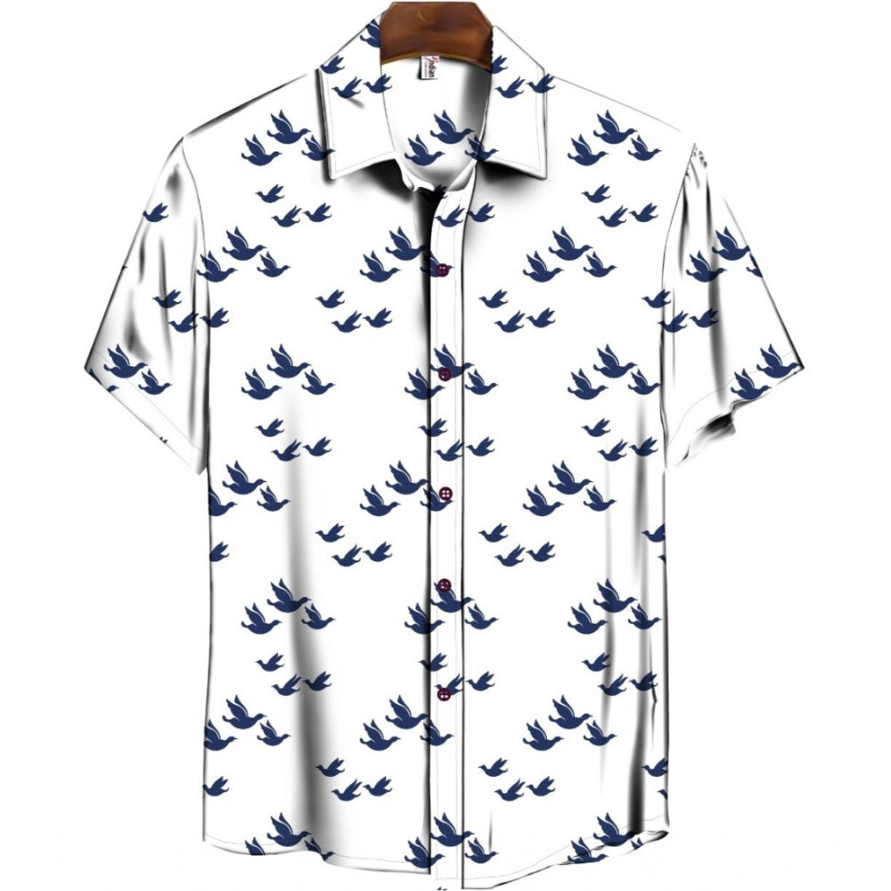 Men's Casual Floral Printed Cotton Blend Unstitched Shirt Fabric 1.6 Mtrs (Blue) - GillKart