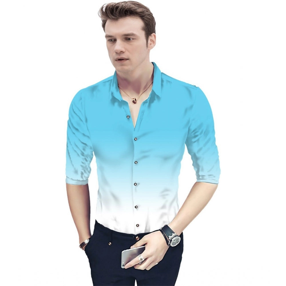 Men's Casual Floral Printed Cotton Blend Unstitched Shirt Fabric 1.6 Mtrs (Light Blue) - GillKart