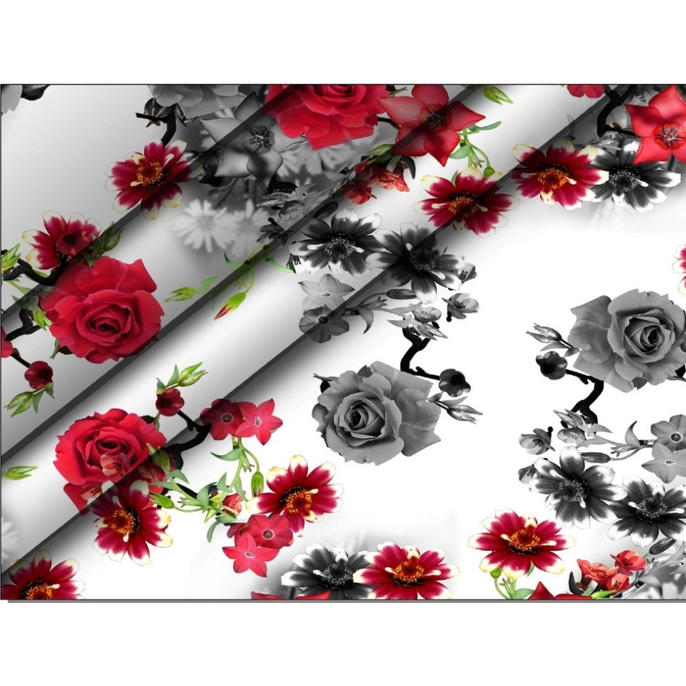 Men's Casual Floral Printed Cotton Blend Unstitched Shirt Fabric 1.6 Mtrs (Red) - GillKart