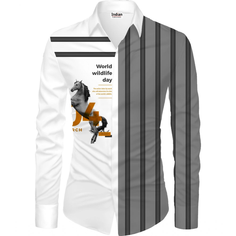Men's Casual Floral Printed Cotton Blend Unstitched Shirt Fabric 1.6 Mtrs (Grey-White) - GillKart