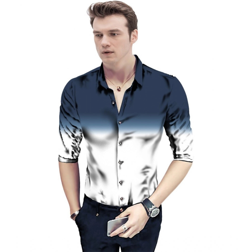 Men's Casual Floral Printed Cotton Blend Unstitched Shirt Fabric 1.6 Mtrs (Navy Blue) - GillKart