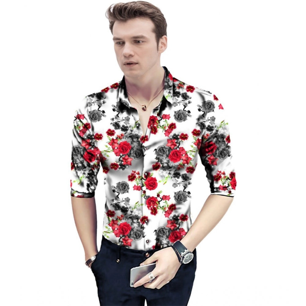 Men's Casual Floral Printed Cotton Blend Unstitched Shirt Fabric 1.6 Mtrs (Red) - GillKart