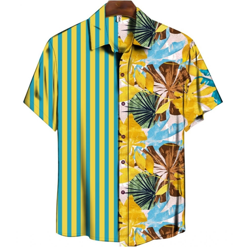 Men's Casual Floral Printed Cotton Blend Unstitched Shirt Fabric 1.6 Mtrs (Green) - GillKart