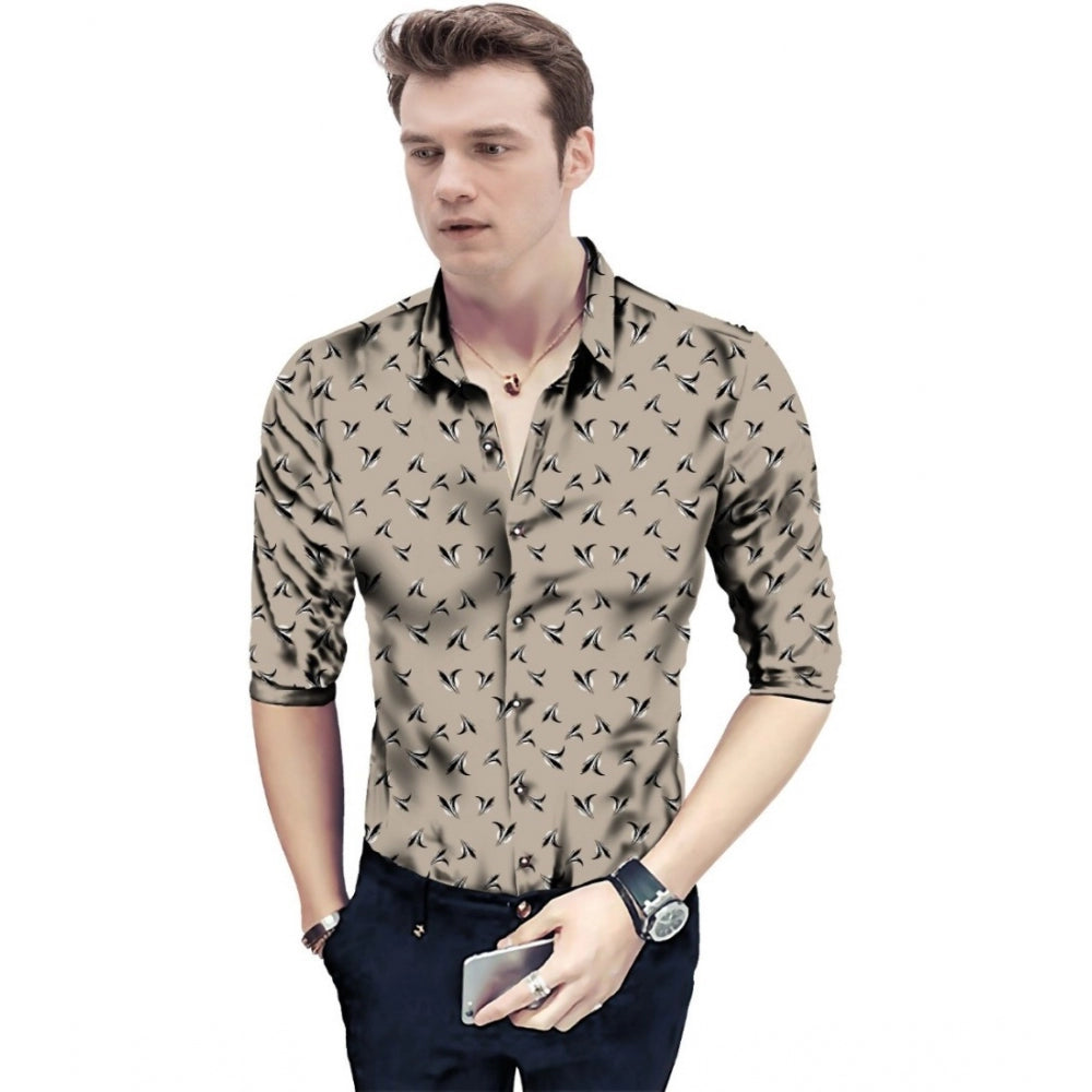 Men's Casual Floral Printed Cotton Blend Unstitched Shirt Fabric 1.6 Mtrs (Brown) - GillKart