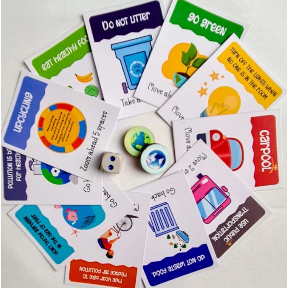 Multi-colored wooden Saving Planet board game, eco-friendly family game for strategic fun (10x10 inches)