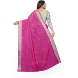 Women's Cotton Silk Embroidered Saree With Unstitched Blouse 5.5Mtr (Pink)