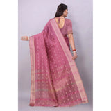 Women's Silk Blend Woven Saree With Unstitched Blouse 5.5Mtr (Pink)