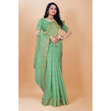 Women's Silk Blend Woven Saree With Unstitched Blouse 5.5Mtr (Light Green)