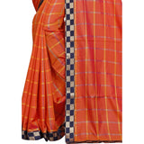 Women's Cotton Silk Checkered Saree With Unstitched Blouse 5.5Mtr (Orange)