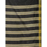 Women's Cotton Silk Striped Saree With Unstitched Blouse 5.5Mtr (Black)