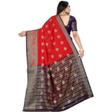 Women's Silk Blend Woven Saree With Unstitched Blouse 5.5Mtr (Purple-Red)