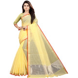 Women's Cotton Silk Checkered Saree With Unstitched Blouse 5.5Mtr (Yellow)