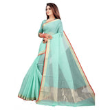 Women's Cotton Silk Checkered Saree With Unstitched Blouse 5.5Mtr (Light Blue)