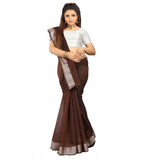 Women's Cotton Silk Self Design Saree With Unstitched Blouse 5.5Mtr (Brown) - GillKart