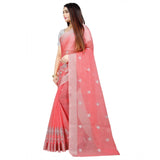Women's Cotton Silk Embroidered Saree With Unstitched Blouse 5.5Mtr (Pink)