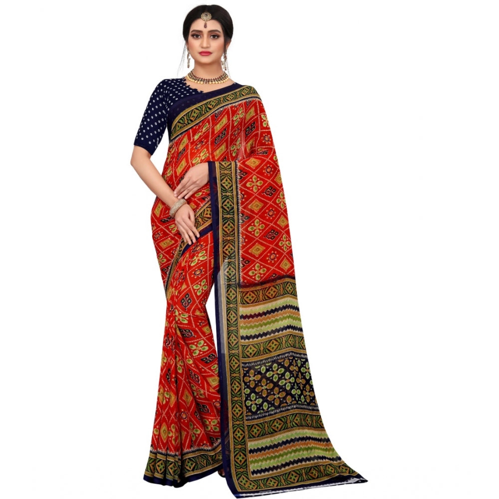 Women's Georgette Floral Print Saree With Unstitched Blouse 5.5Mtr (Multicolor) - GillKart
