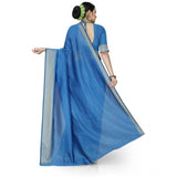 Women's Cotton Silk Self Design Saree With Unstitched Blouse 5.5Mtr (Light Blue)