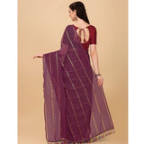 Women's Silk Blend Checkered Saree With Unstitched Blouse 5.5Mtr (Maroon)